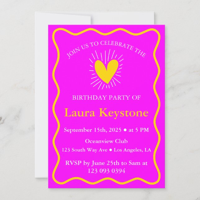 Luxurig Magenta & Guld Birthday Retro Inbjudningar (Framsida)
