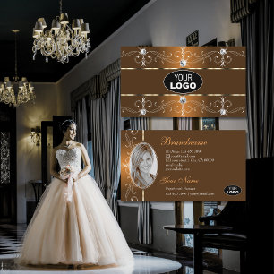 Luxurig Orange Brun Ornate Gräns Logotyp och foto Visitkort
