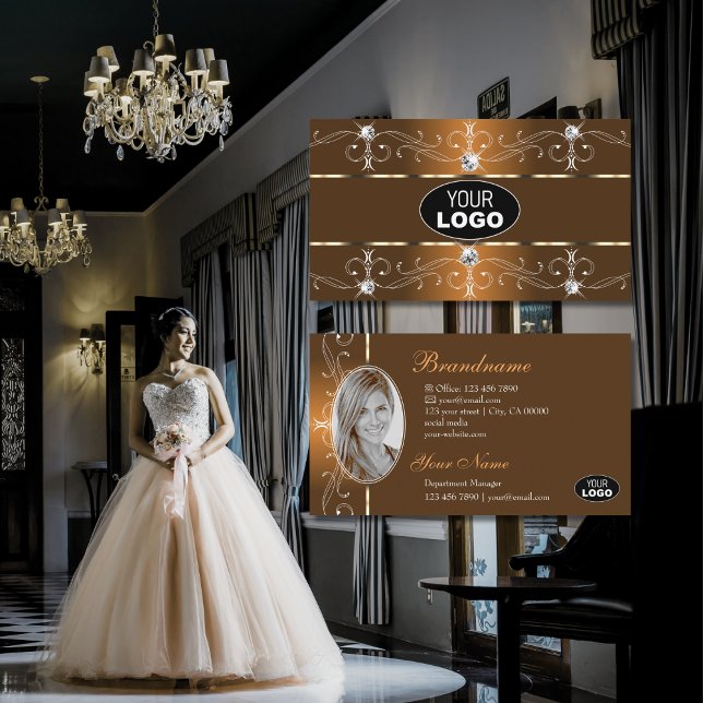 Luxurig Orange Brun Ornate Gräns Logotyp och foto Visitkort (Skapare uppladdad)