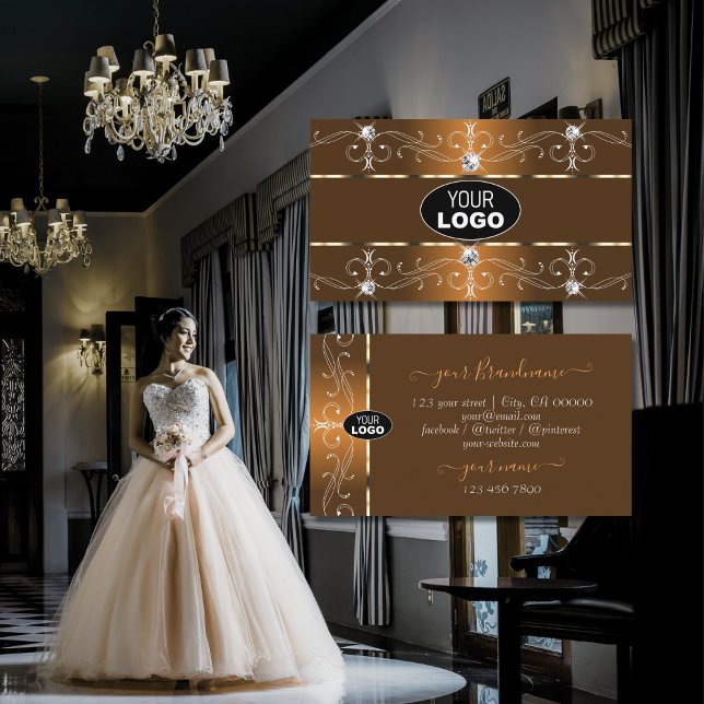 Luxurig Orange och Brunt Ornate Gräns lägger till  Visitkort (Skapare uppladdad)