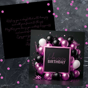 Luxurig Rosa Black Balloons Streamers Birthday Kort