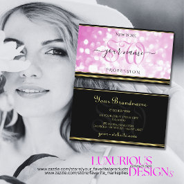 Luxurig Rosa Glitter Black Guld Gräns Initialer Visitkort