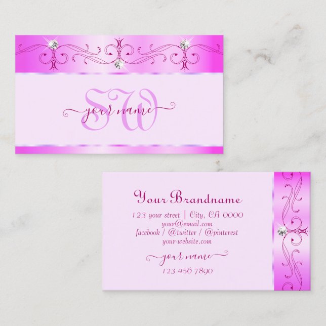 Luxurig Rosa Ornate Sparkling Diamonds Initialer Visitkort (Fram/baksida)