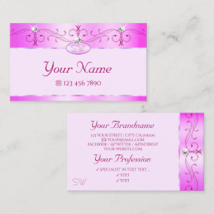 Luxurig Rosa Ornate Sparkling Diamonds Monogram Visitkort