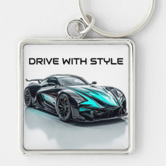 Luxurig svart sportbil - elegant modern design fyrkantig silverfärgad nyckelring