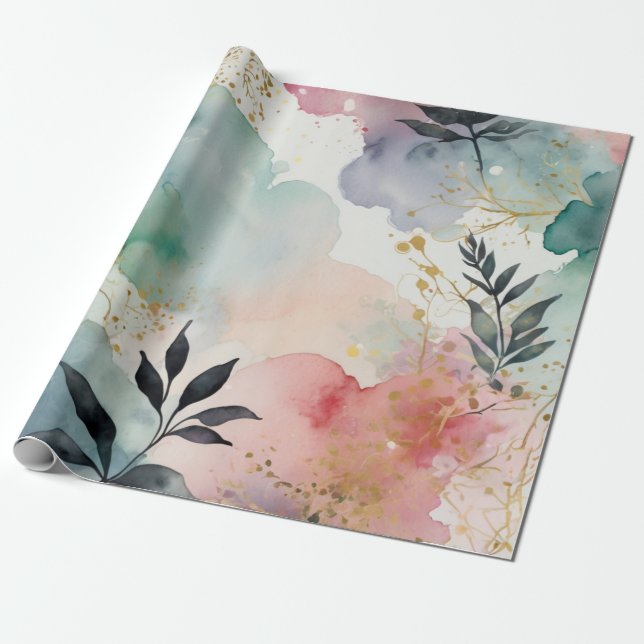 Luxurig vattenfärgskonst design presentpapper (Utrullad)