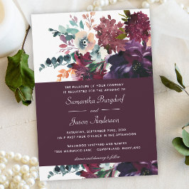 Luxurig Vin Elegant Watercolor Blommigt Bröllop Inbjudningar