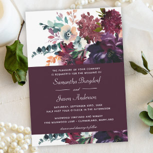 Luxurig Vin Elegant Watercolor Blommigt Bröllop Inbjudningar