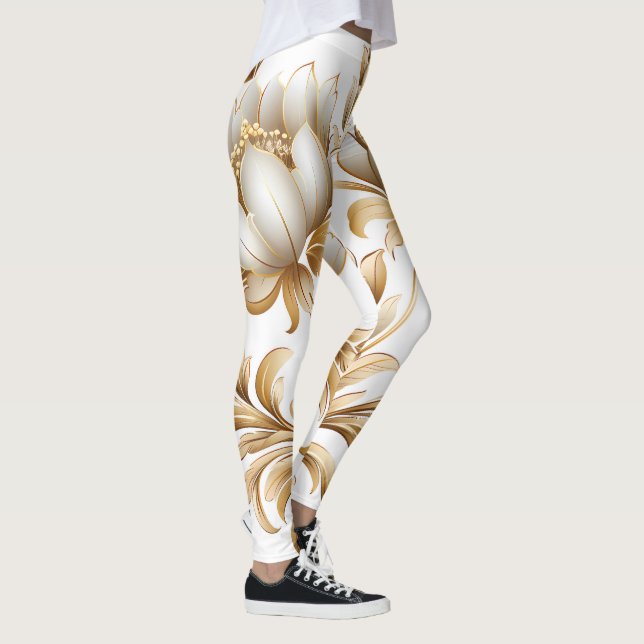 Luxuriga Blommönster Leggings från Guld (Höger)
