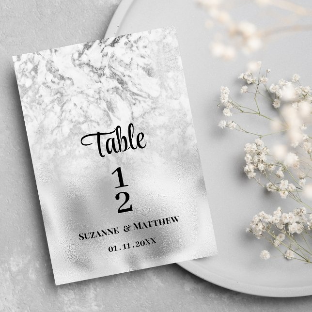 Luxuriga grått-vita silver marmor-Bordsnummer Inbjudningar (Luxurious gray white silver marble Table Numbers)