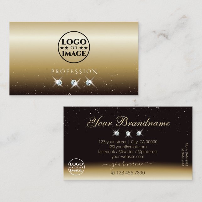 Luxuriga Guld Brun mousserande diamanter med Logot Visitkort (Fram/baksida)