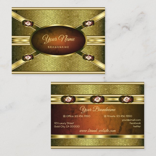Luxuriga Guld Effects Marble med Faux Gemstones Visitkort (Fram/baksida)