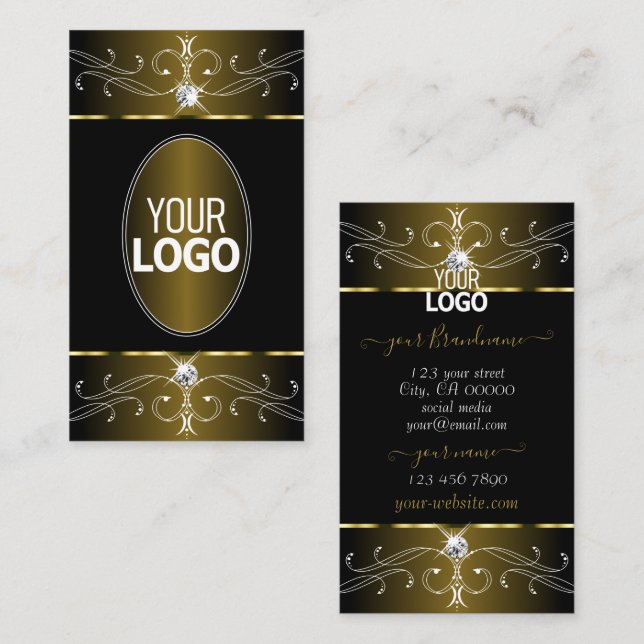 Luxuriga Guld och svarta ornament lägger till Logo Visitkort (Fram/baksida)