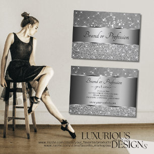 Luxuriga Silver Glitter Luminous Gnistra Stars Visitkort