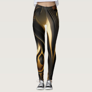 Luxuriga svarta och guld-snurrar leggings