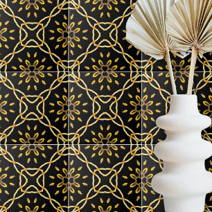 Luxurij Guld Black Moroccan Arabesque Mönster Kakelplatta