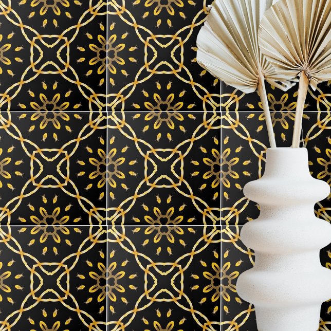 Luxurij Guld Black Moroccan Arabesque Mönster Kakelplatta (Skapare uppladdad)