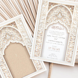 Luxurij Islamic Bröllop Intricate Guld Ivory Inbjudningar