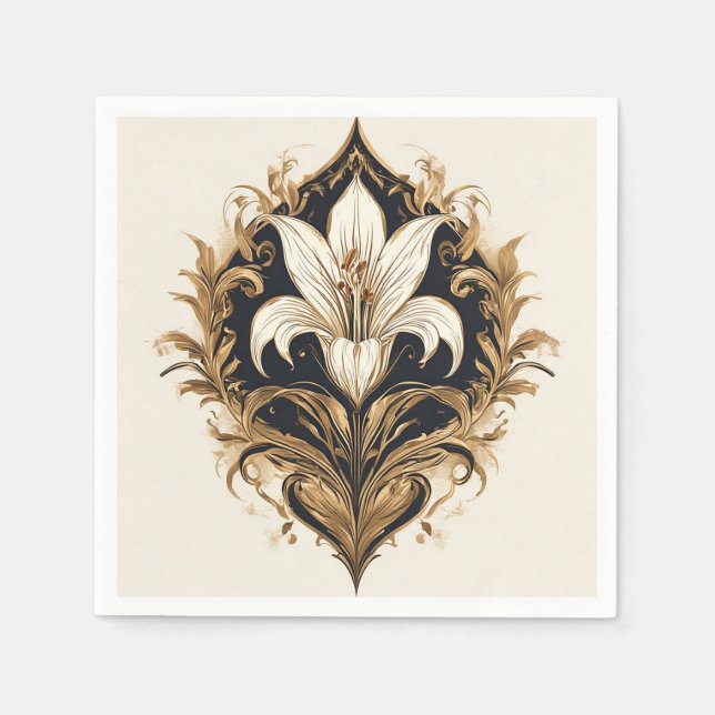 Luxurij Lily Design Golden Ornamental Artwork Pappersservett (Framsidan)