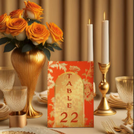 Luxurij Mandarin Orange & Guld Bröllop Bordsnummer