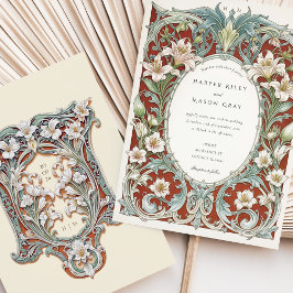 Luxurij White Lilies Art nouveau Bröllop Inbjudningar