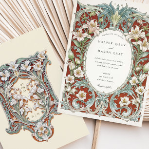 Luxurij White Lilies Art nouveau Bröllop Inbjudningar