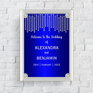 Luxurika diamanter och Pearls Blue Bröllop Välkomm Poster