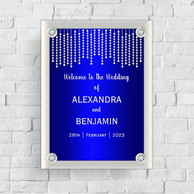 Luxurika diamanter och Pearls Blue Bröllop Välkomm Poster (Skapare uppladdad)