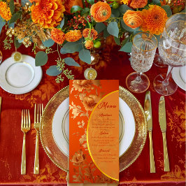 Luxurin Mandarin Orange & Guld Blommigt Bröllop Meny
