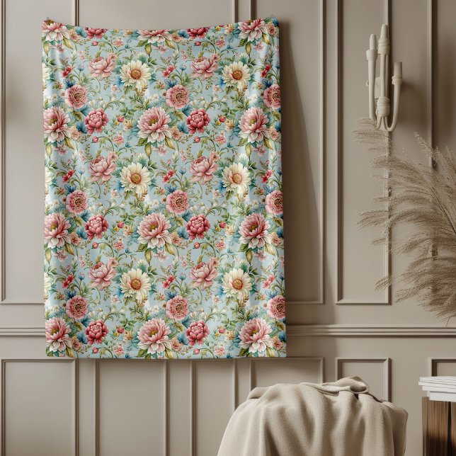 Luxuriös 1800-talets inspirerade ömtåliga Blommigt Fleecefilt (Luxurious 18th Century Inspired Delicate Florals Fleece Blanket)