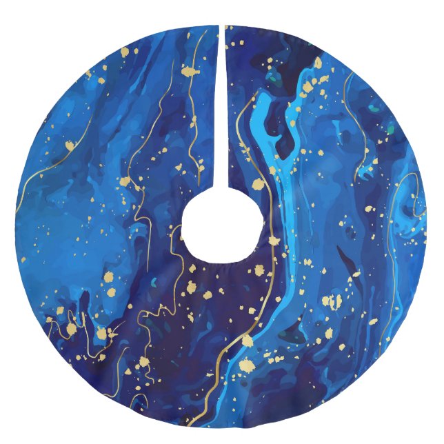 Luxuriös blå Guld Marble Struktur Julgransmatta Borstad Polyester (Framsidan)