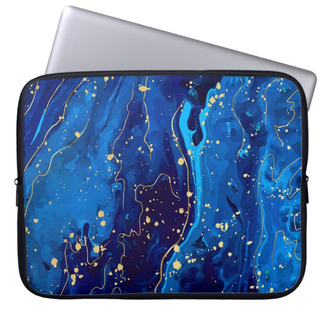 Luxuriös blå Guld Marble Struktur Laptop Fodral (Framsidan)