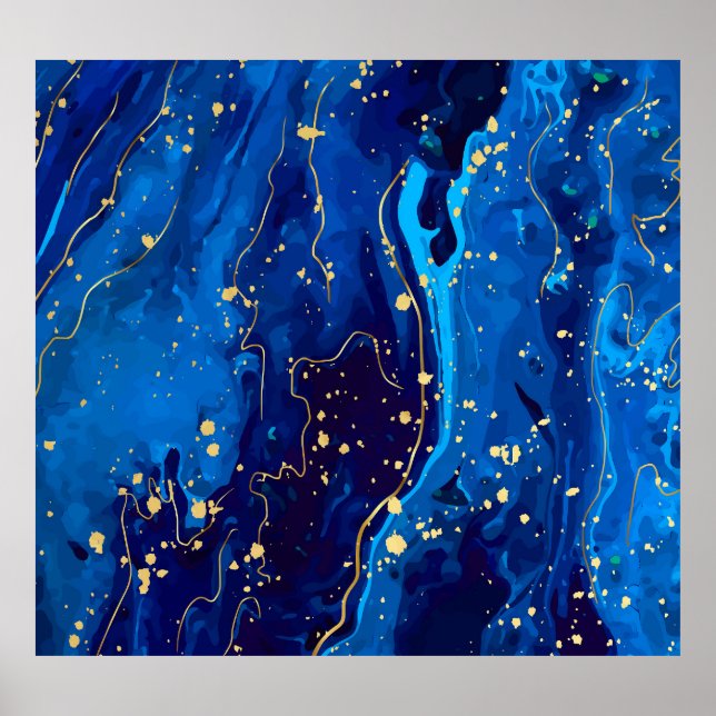 Luxuriös blå Guld Marble Struktur Poster (Framsidan)