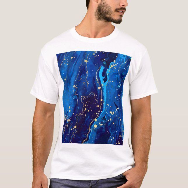 Luxuriös blå Guld Marble Struktur T Shirt (Framsida)