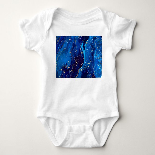 Luxuriös blå Guld Marble Struktur T Shirt (Framsida)