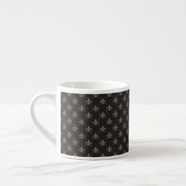 Luxuriös Black Guld Fleur De Lis Mönster Espressomugg (Vänster)