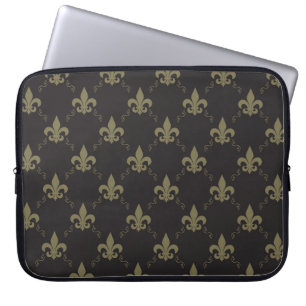 Luxuriös Black Guld Fleur De Lis Mönster Laptop Fodral