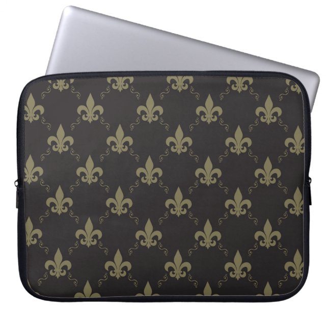 Luxuriös Black Guld Fleur De Lis Mönster Laptop Fodral (Framsidan)