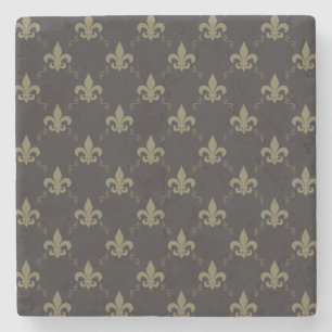 Luxuriös Black Guld Fleur De Lis Mönster Stenunderlägg