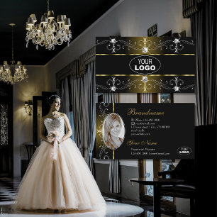 Luxuriös Black Guld Ornate Gräns Logotyp och foto Visitkort