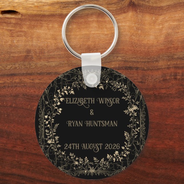 Luxuriös Blommigt Guld & Black Sepia Avslutar Nyckelring (Framsida)