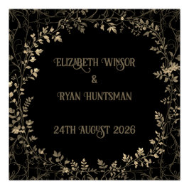 Luxuriös Blommigt Guld & Black Sepia Avslutar Perfect Poster