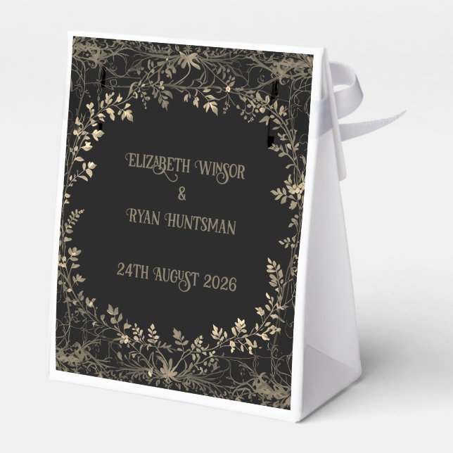 Luxuriös Blommigt Guld & Black Sepia Avslutar Presentaskar (Baksidan Sidan)