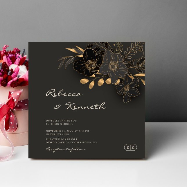 Luxuriös Blommigt i Guld minimalistisk Monogram Br Inbjudningar (Skapare uppladdad)