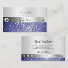 Luxuriös Blue Glitter Monogram Shimmery Silver Visitkort