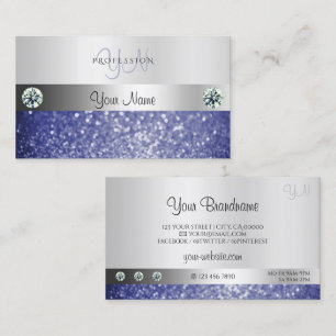 Luxuriös Blue Glitter Monogram Shimmery Silver Visitkort