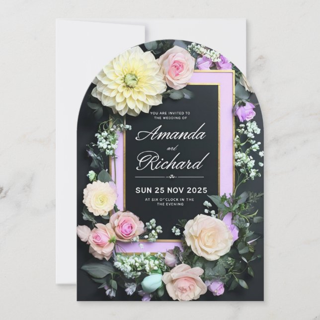 Luxuriös bröllopsinbjudan med Elegantens Blommigt Inbjudningar (Framsida)