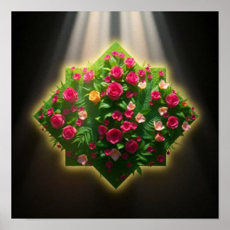Luxuriös digital konst av Ro och exotiska blommor Poster