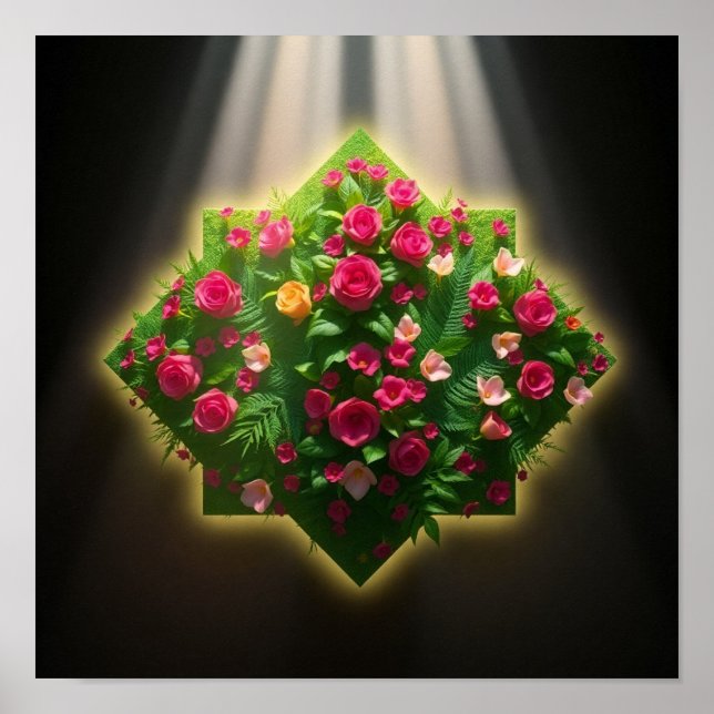 Luxuriös digital konst av Ro och exotiska blommor Poster (Framsidan)