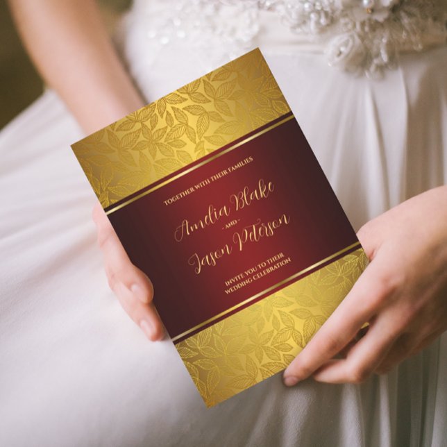 Luxuriös Engraved Guld Foliage Mönster Inbjudningar (Skapare uppladdad)